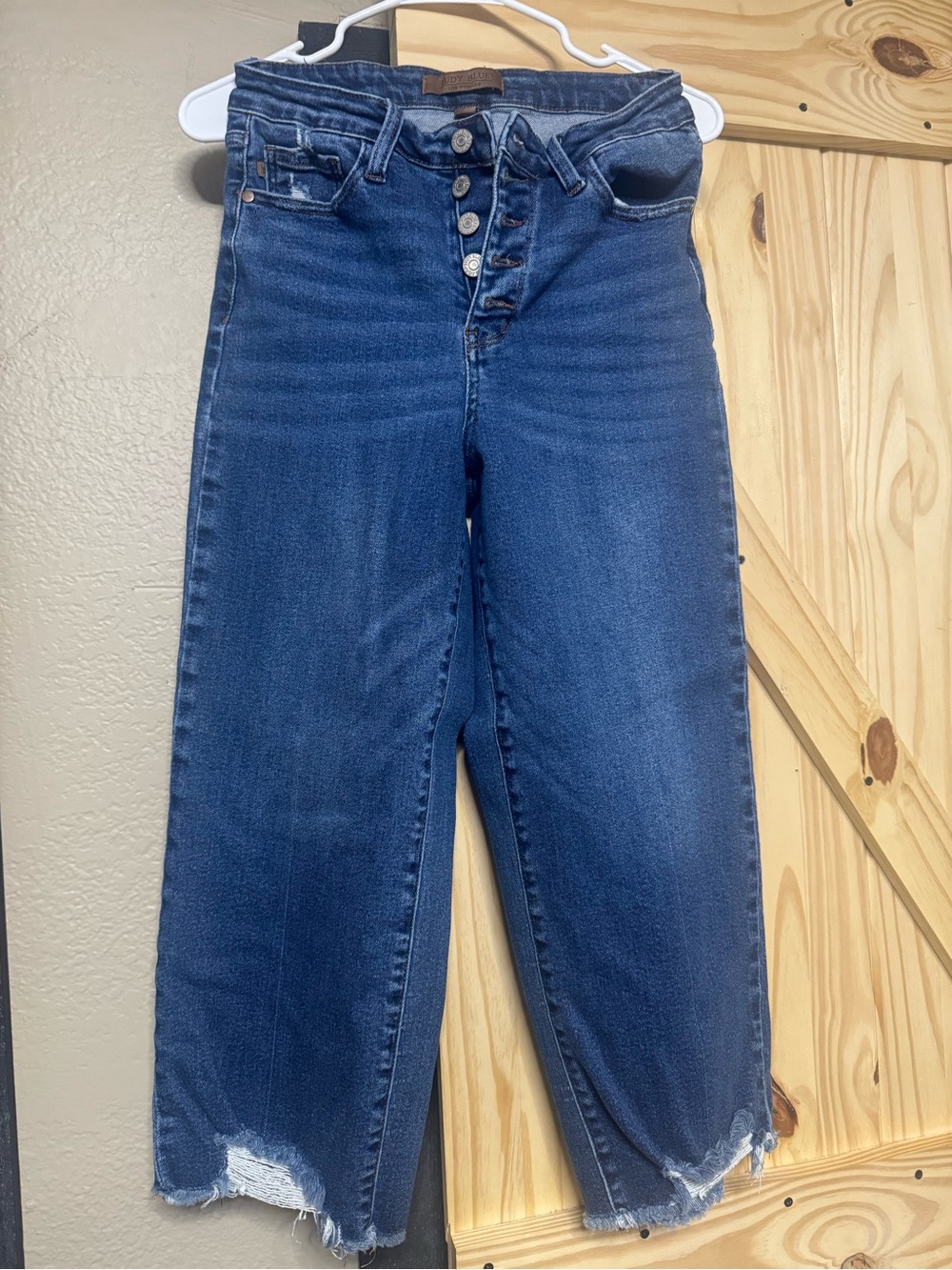 Judy Blue Dark Blue High-Rise Button-Fly Cropped Jeans